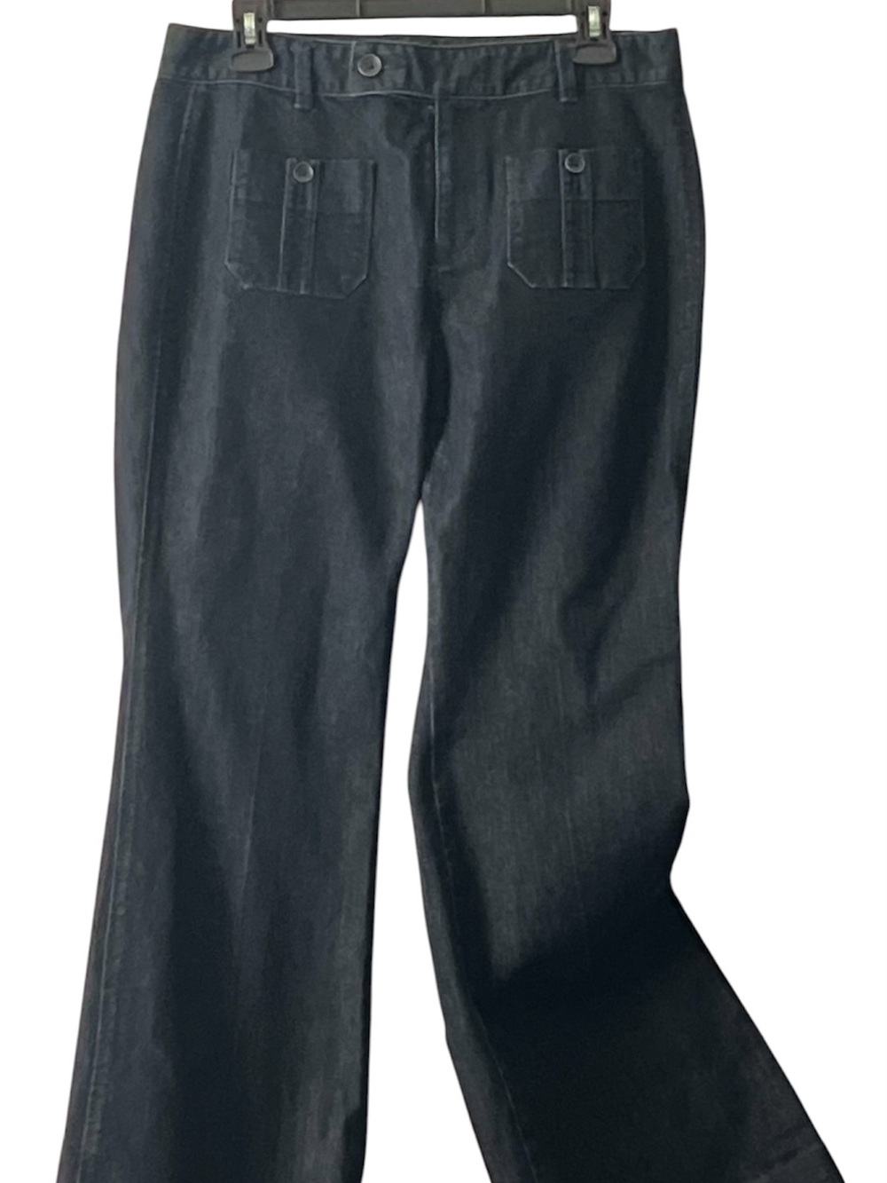 LOFT Ann Taylor Dark Blue Curvy Flare Jeans with Front Patch Pockets, Size 8